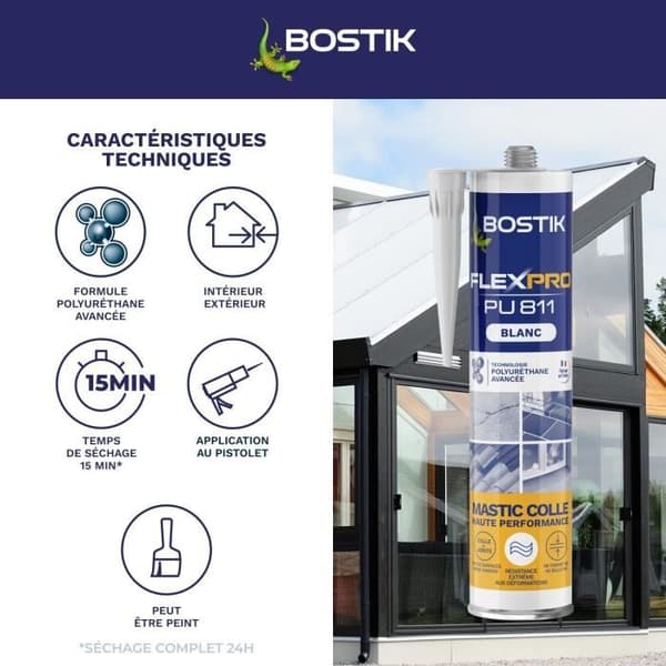 Tetningsmiddel/lim - BOSTIK - Flexpro PU811 - Alle materialer - Innvendig/utvendig - Hvit - 300 ml