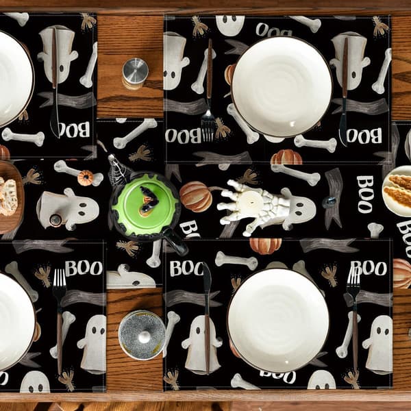 Sett med 4 dekkebrikker 30 x 45 cm til Halloween, vaskbare, for ki