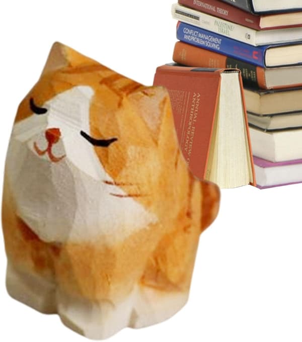 Trefigur av katt - Håndlaget Mini Oransje Kattunge Dekor - Wo