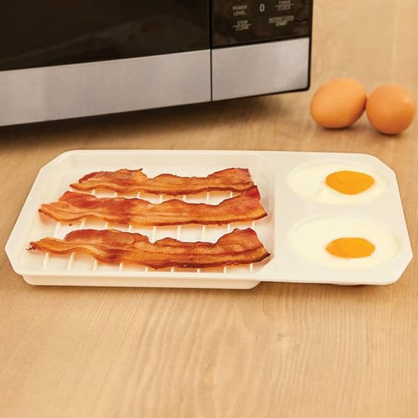 Mikrobølgeovnsform til bacon og æg, baconbageplade, baconbageudstyr, mikrobølgeovnsform