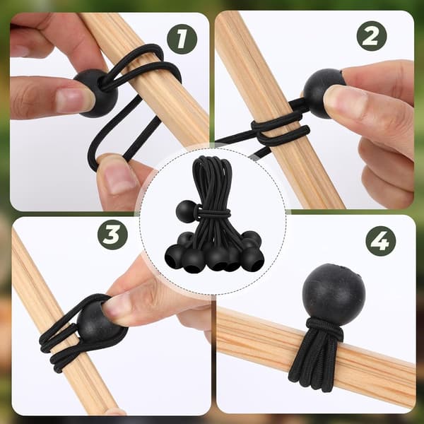 30 elastiske snorer, 10 cm lange - med kuleledd - svarte - sterke gummistrikker