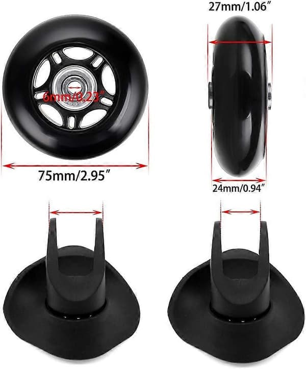 75 x 24 mm erstatningshjul til bagagekuffert, sæt med 2