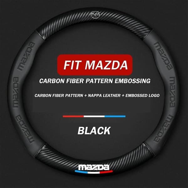 Mazda Ratdæksel Tilpasset, Kulfiber Premium Læder Ratdæksel Med Logo, Skridsikkert, Åndbart, Til Mazda Tilbehør