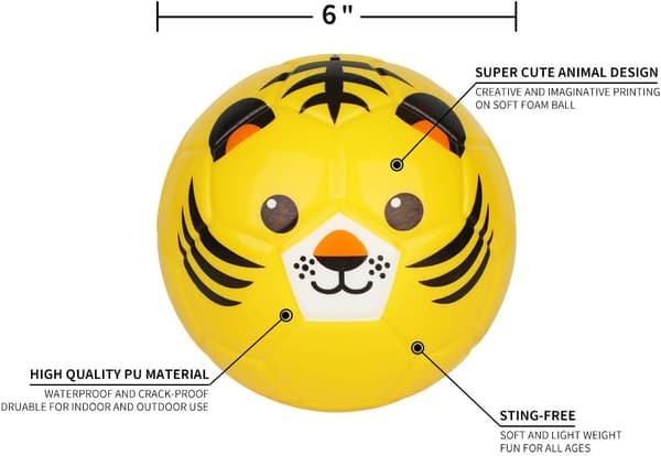 Børnefodbold 15 cm, sødt dyredesign, blød skum bold, blød og elastisk tigerhovedfodbold tiger head football