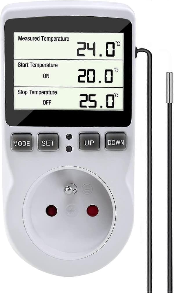 Termostatuttak, digital programmerbar timer med sonde, drivhusvarmer akvarium