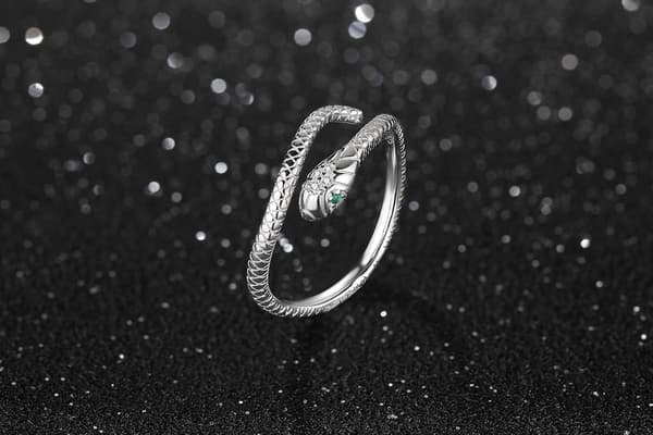 Slange Ring i 925 Sterling Sølv, Justerbar Åben Ring