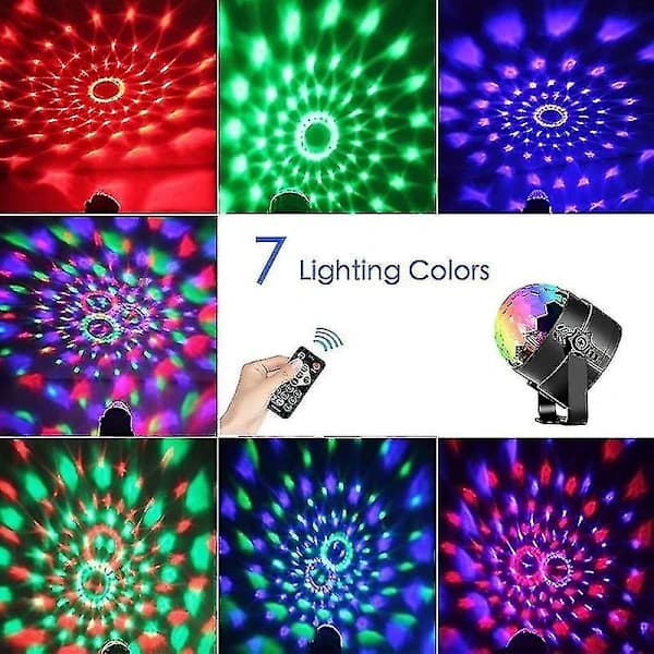Diskokule Lyseffekter RGB 3w LED 7 Farger Scene Fjernkontroll