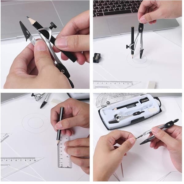 Math School Set 10 in 1 - Compass / Set Square / Ruler / Pencil / Protractor / Eraser - School Compass Set - School Supplies Junior High