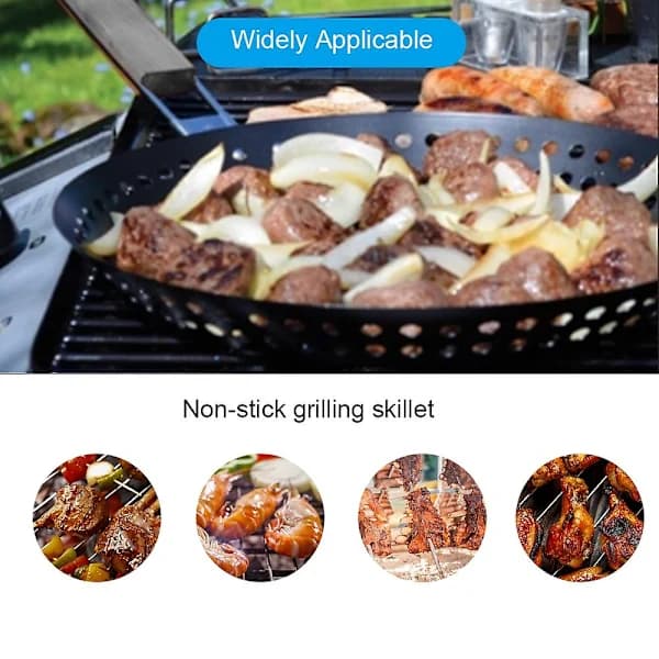 Non-stick metall grillpanne med sammenleggbart trehåndtak Perforert grillpanne Avtakbart H