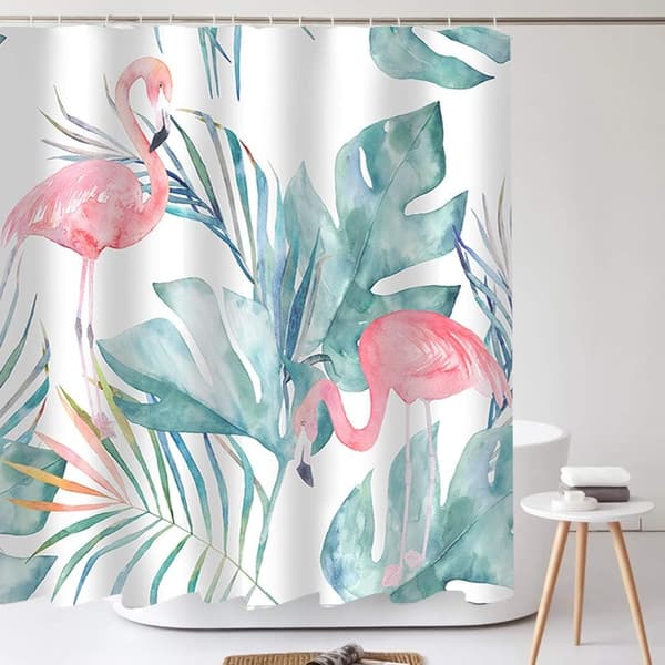 Tropisk lyserød flamingo badeforhæng med kroge, 72x72 tommer