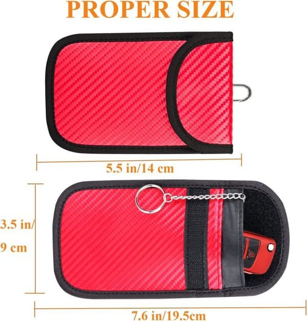 Förbättrad nyckelringsväska (2-pack) – Bil RFID-blockerande säkerhetspåse – Röd