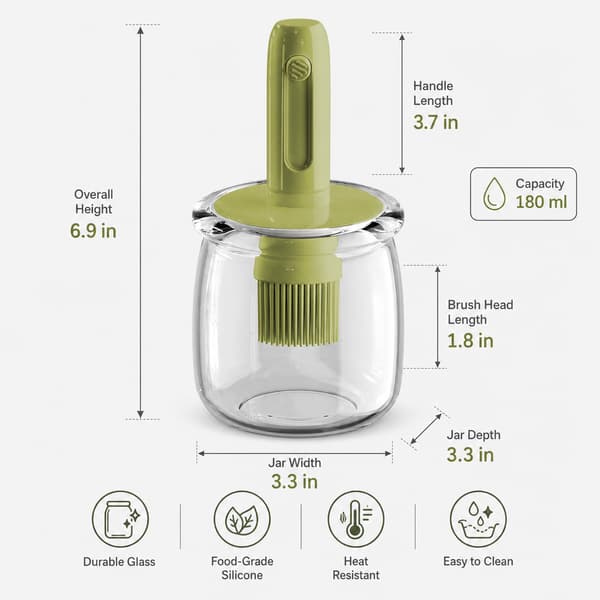 2-i-1 Oljedispenser i Glas med Silikonborste, Grön Burk för Bakform grön green