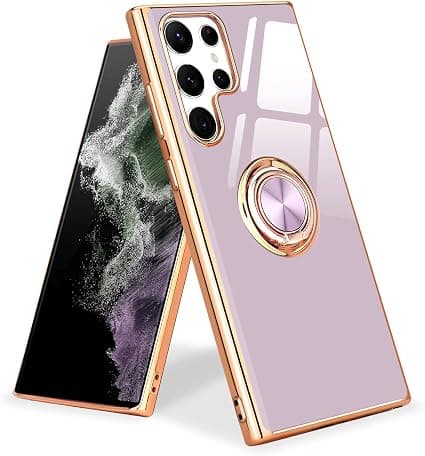 Lilla, Etui Kompatibelt med Samsung S22 Ultra 5G Ring Silikone