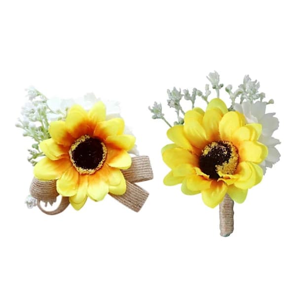 Solsikke Bryllupskorsage og Håndledsblomst Sæt - 1 Korsage & 1 Håndledsblomst