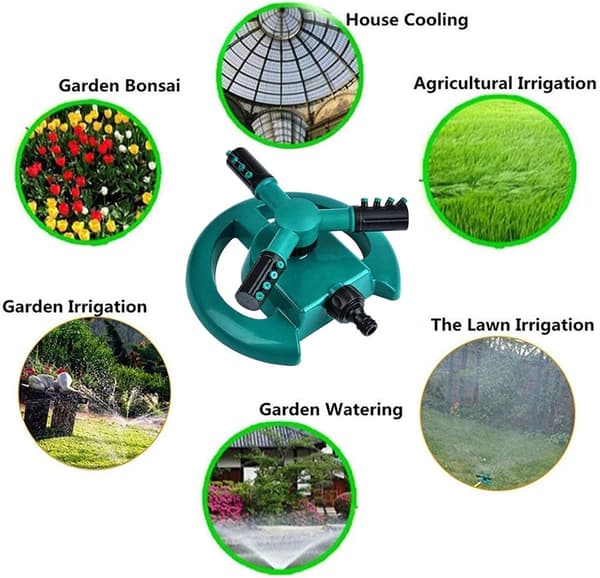 Automatisk hagesprinkler 360 grader 3 armer roterende rundt