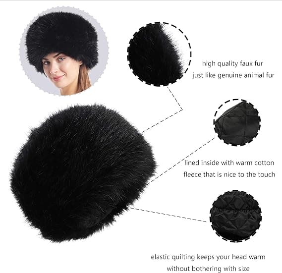 Fuskepelslue for kvinner, vinter, stretch, kosakk, russisk stil, hvit, varm black