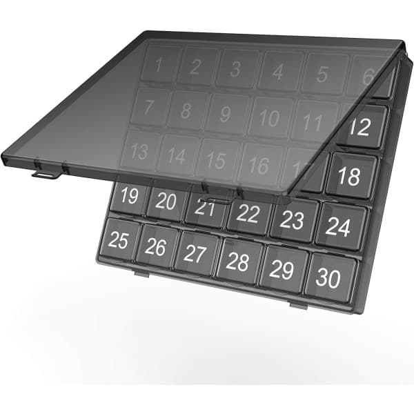 Monthly Once-A-Day Pill Organizer - 30 Day Pill Organizer Box - Squeeze to Open - Large Compartments Portable Case (Black)