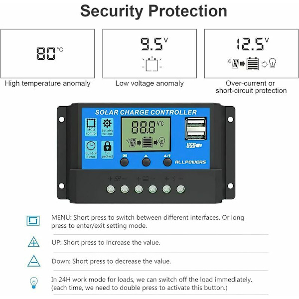 1 stk 20A solcelleladeregulator intelligent solcellepanelregulator