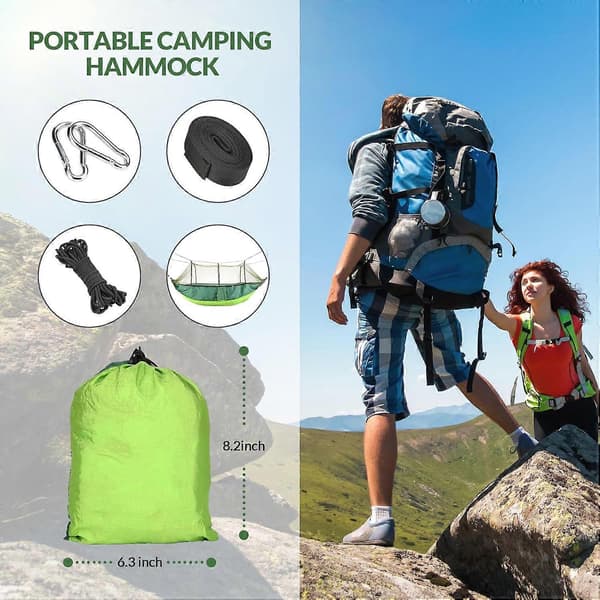 Camping Hammock with Mosquito Net, Durable and Portable Hammock 210T Nylon Yarn Hammocks with Tree Straps 300kg Capacity