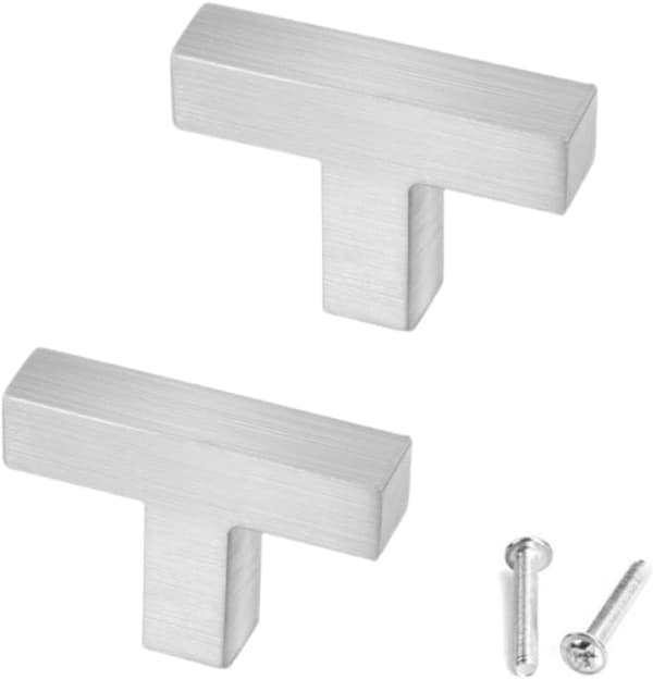 2 Cabinet Knobs - Stainless Steel, Square, Single Hole - with Screws - 50*35*12 mm - Silver