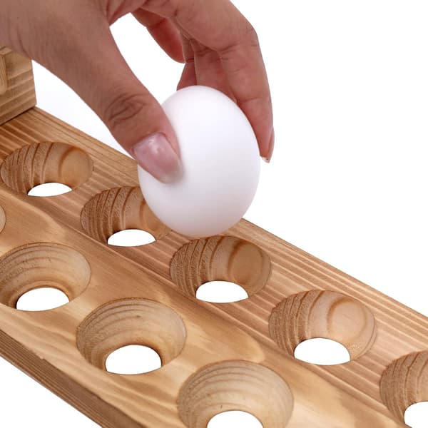 Stackable Wooden Egg Holder for Countertop, Rustic Kitchen Storage for Fresh Eggs, Shelf, Organizer, 24 Compartments, Natural Wood, Chemical-Free Coating