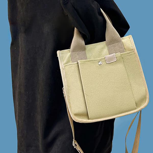 Lærred mulepose indkøbs-crossbodytaske med greb khaki - Khaki