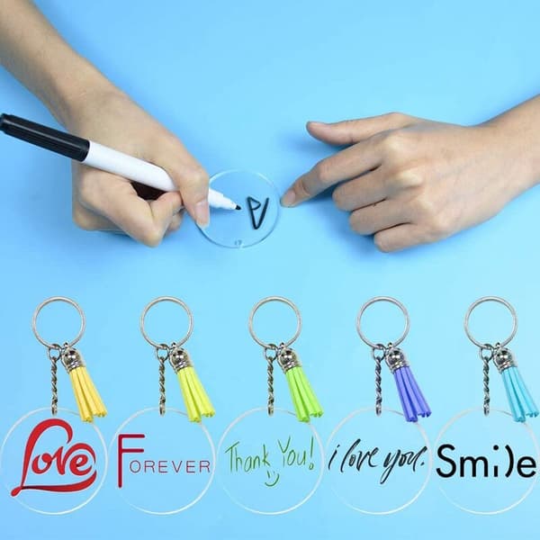 80 Pieces Transparent Acrylic Circular Disc Keychains Circular Acrylic Keychains, Blank Tassel Keychains.