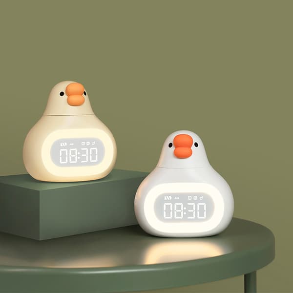 Lysende børnevækkeur LED vækkeur digitalt lysur Fat Goose vækkeur USB natlys til studerende hvid