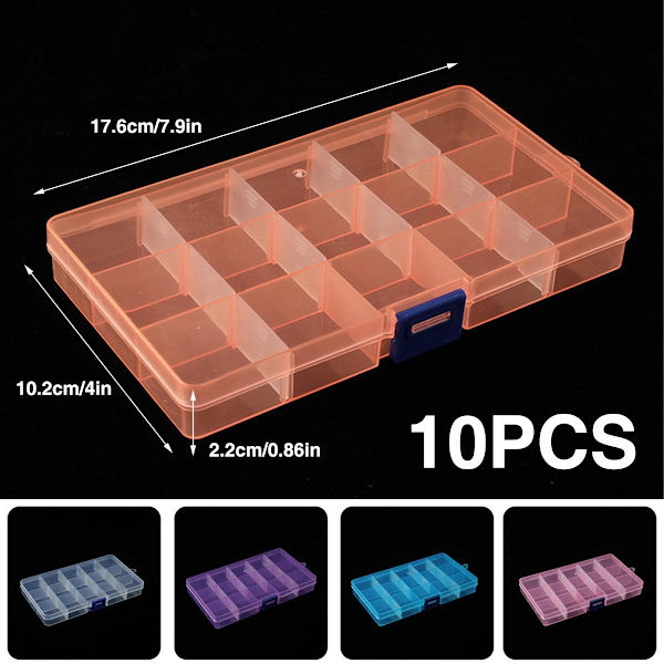 10 stk 15-roms Plastboks Perleoppbevaring Organizer Smykkeskrin