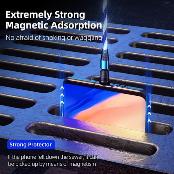 Magnetisk LED-opladerkabel med flow - 540° roterende, lysende ledning [CO]