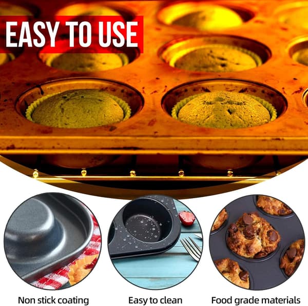 Muffinsform til 12 muffins - BPA-fri og opvaskemaskinesikker muffinsplade med pletbestandighed, bageform til muffins (Sort)