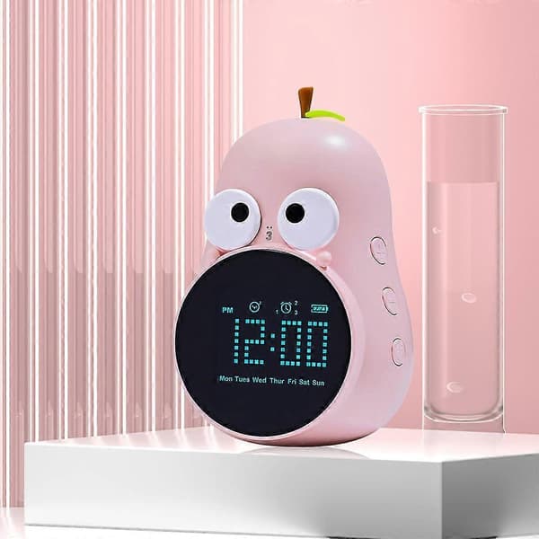 Väckarklocka, USB LED Digital Barnklocka med 6 Ringsignaler, Icke Tickande Päronformad Söt (Rosa)