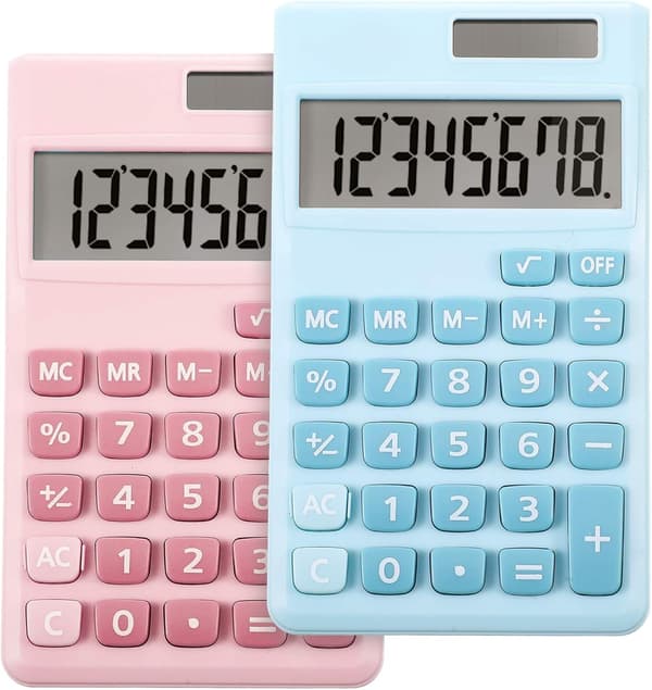 2 Stykker Kalkulator Mini Digital Kalkulator med 8-sifret LCD-skjerm Lommeformat for Barn Hjemmeundervisning (Blå, Rosa)