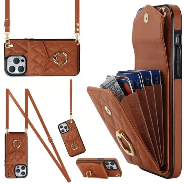 Lompakkokotelo korttipidikkeellä Tikattu kotelo iPhone ruskea iPhone 16E brown iPhone 16E