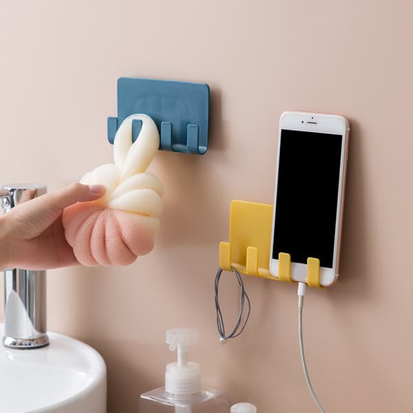 4 elegant wall-mounted mobile phone charging stands with 4 hooks, wall mount, storage rack