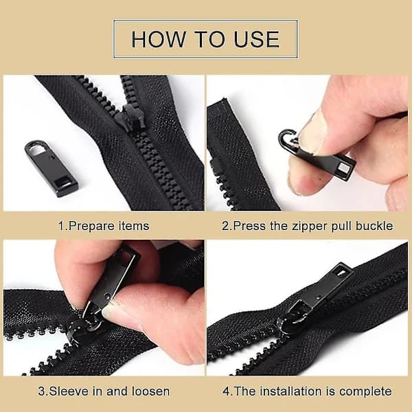 Replacement Zipper, Zipper Pull, Zipper Clip, Replacement Zipper, Zipper Cord, 12 Pieces [CO]