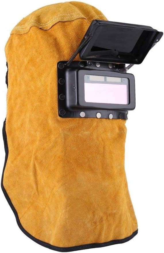 Solar-powered Welding Helmet with Cowhide Leather, Lightweight Design & Adjustable Shade, Sensitivity Settings for All Welding Tasks
