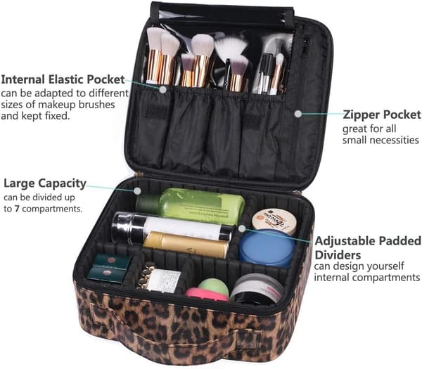 Leopardmønstret PU-læder makeuptaske, kosmetisk makeuptaske, organiseringsetui med justerbar
