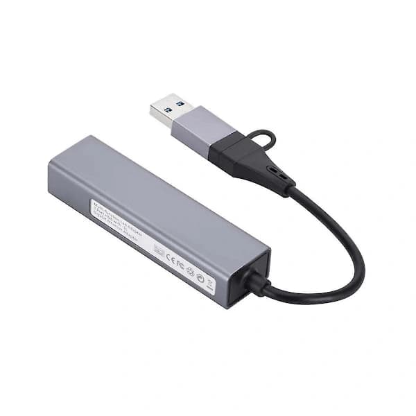 Gigabit 1000mbps 3-ports 3.0 Hub 2-i-1 Kabel USB-C til Rj45 Driverløs