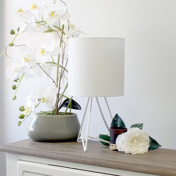 Slim metal table lamp with fabric shade, white, white shade