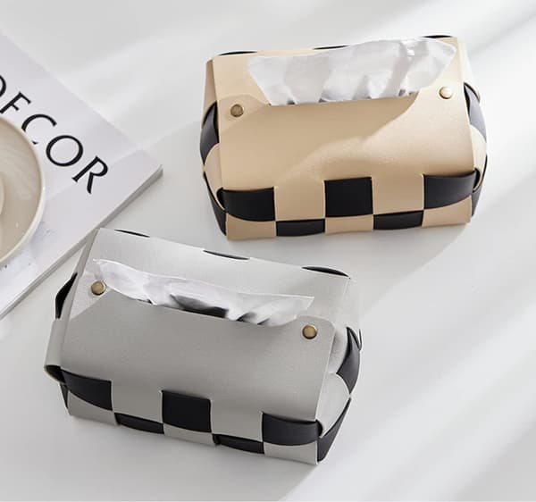 Leather Tissue Box Cover, Rectangular Tissue Holder, (Beige)