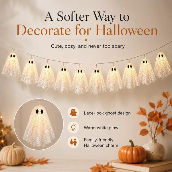 Lace Ghost LED String Lights, Halloween Decorative Hanging Garland for Indoor Use, 200 cm 200cm