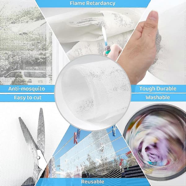 300x120cm Window Screen, Adjustable Window Screen Roll, White Fiberglass Mesh Durable Fireproof, Mosquito Net Anti-flies Insects