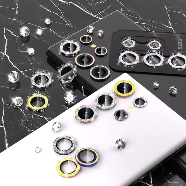 For Samsung Galaxy S24 Plus Camera Lens Protector, Shiny HD Tempered Glass Aluminum Alloy Ring, Rear Screen Protector Silver Sliver