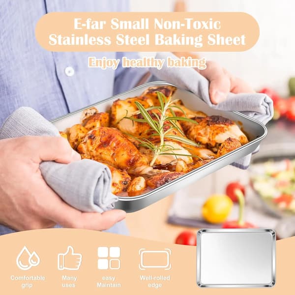 Rostfria brödrostugnsplåtar, 2-pack små giftfria bakplåtar för kakbakning, diskmaskinssäkra 9.4\"x7.3\" 9.4"x7.3"