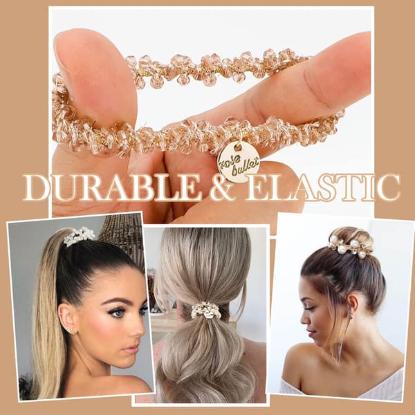 9 stk Perlehårbånd (Perle & Krystall), Elastiske Hårbånd med Krystallperler, Hårstrikk Stretchy Håndlaget, Boho Brud Utkledningsfest Hår-FA-