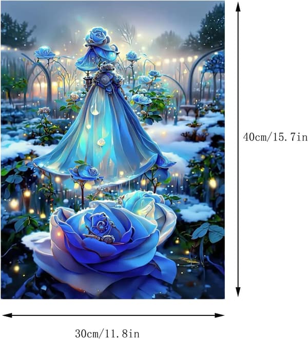 30x40cm, BLÅ ROSE 5d diamantmaleri rhinestone broderi lærred