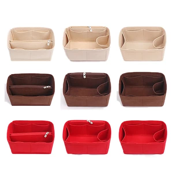 Bag Organizer Felt Fabric Insert 25 30 35 Cosmetic Handbag Khaki StyleB M