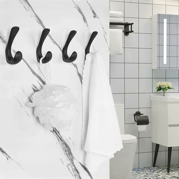 4-pack Bathroom Towel Hooks, Matte Black Bathroom Hooks for Towels, Bathrobe and Towel Hooks
