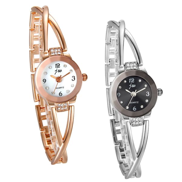Damklocka, elegant korsande armbanddesign med strass med digital urtavla spänne klocka, legering, silver